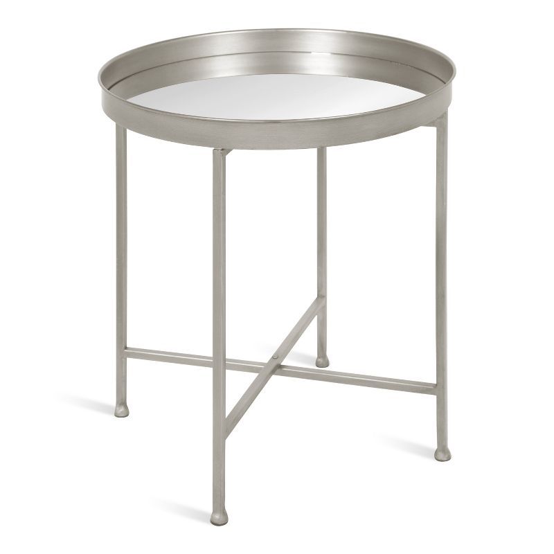 Celia 21'' Silver Metal Foldable Round Accent Table with Mirror Tray