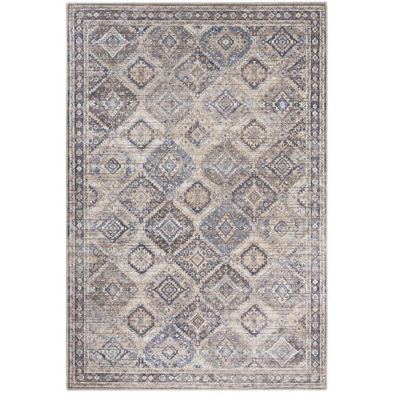 Ivory and Latte Medallion Cotton Chenille 4' x 6' Area Rug