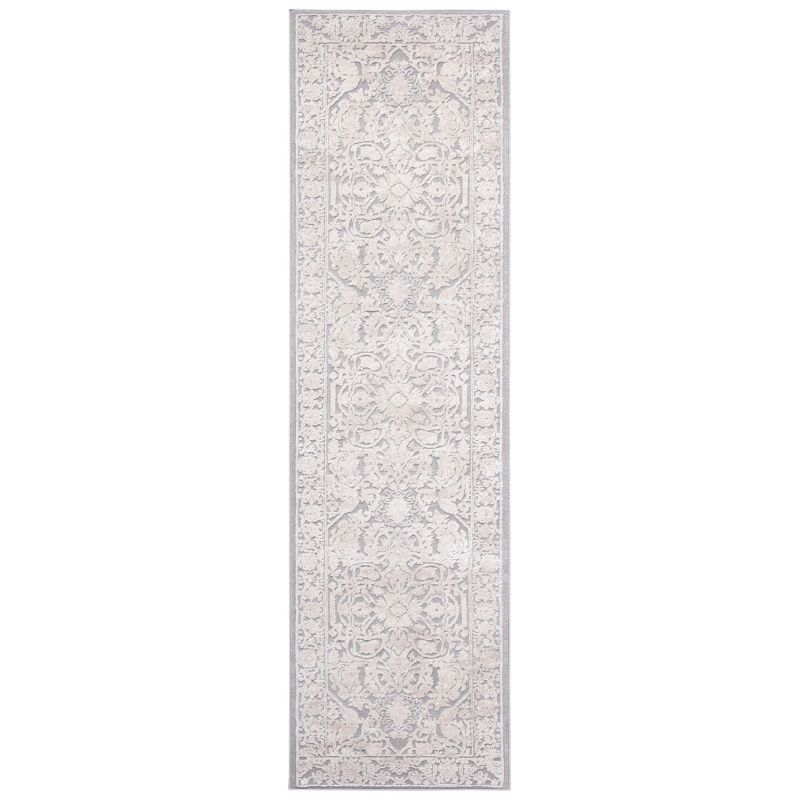 Elegant Grey Floral Hand-Knotted Runner Rug - Easy Care 2'3" x 6'