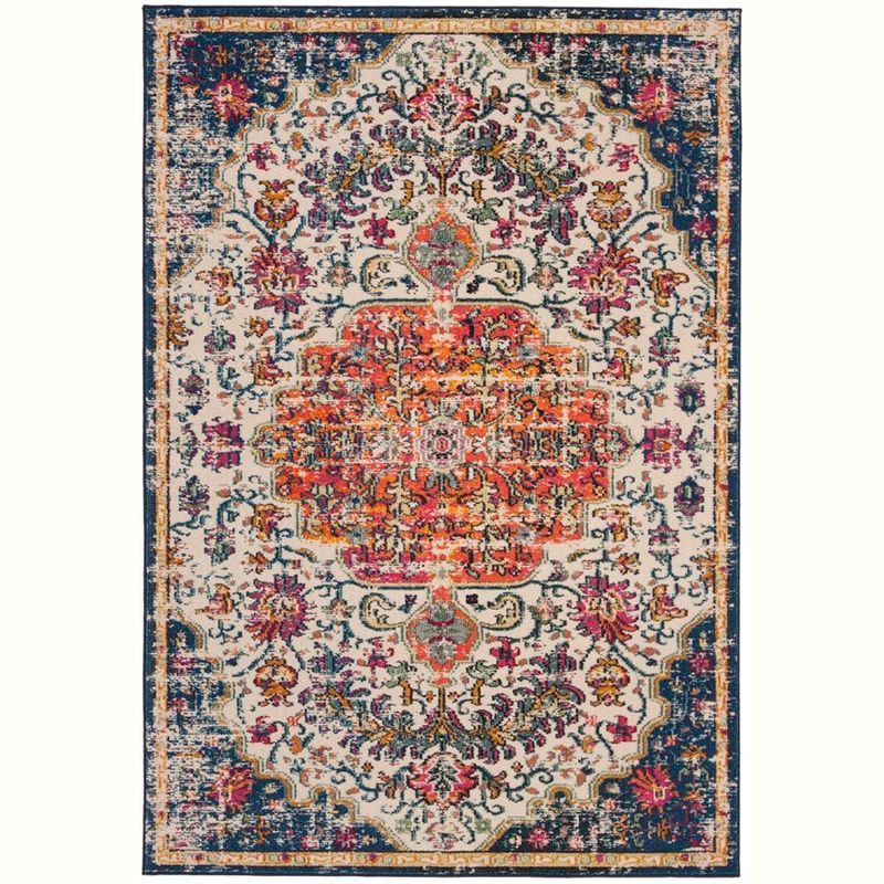 Ivory and Orange Rectangular Synthetic 6' x 9' Area Rug