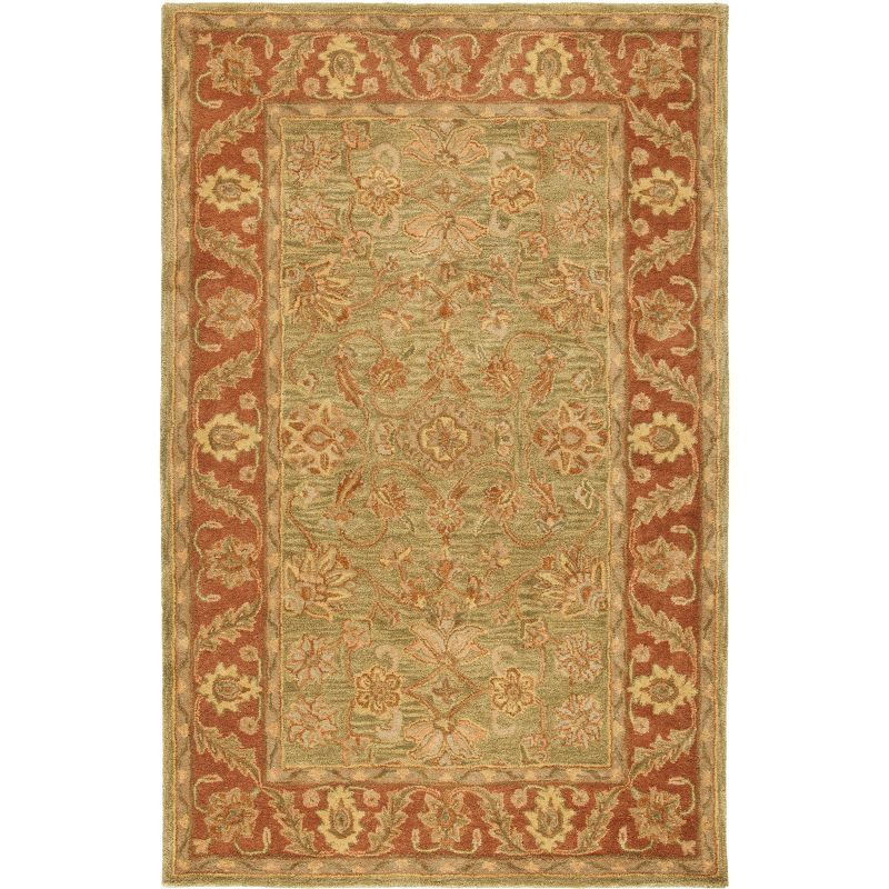 Golden Jaipur Green and Rust Hand-Tufted Wool Rug 4' x 6'