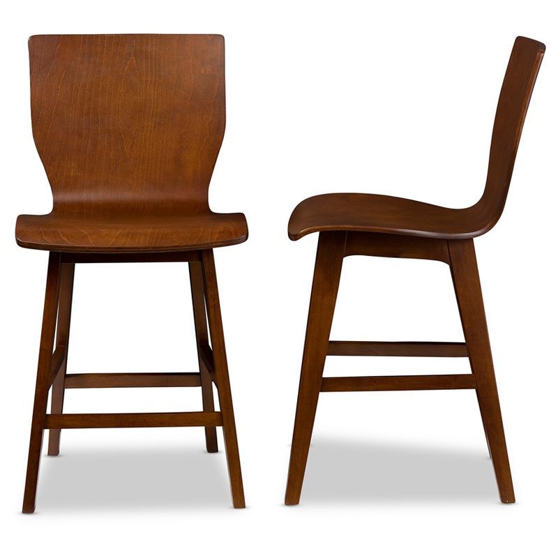 Elsa Dark Walnut Mid-Century Modern Counter Stools, Set of 2