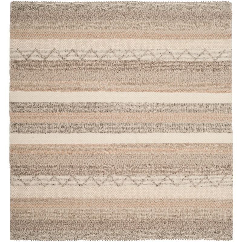 Artisan-Crafted Beige Square Wool Accent Rug 3' x 3'