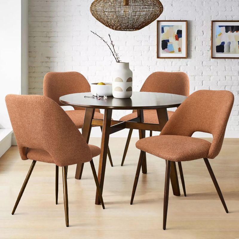 Terra Orange Upholstered Side Chairs with Walnut Legs, Set of 4