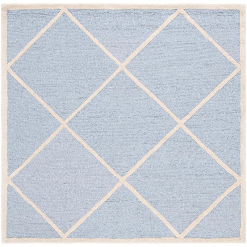 Light Blue and Ivory Hand-Tufted Wool Square Rug