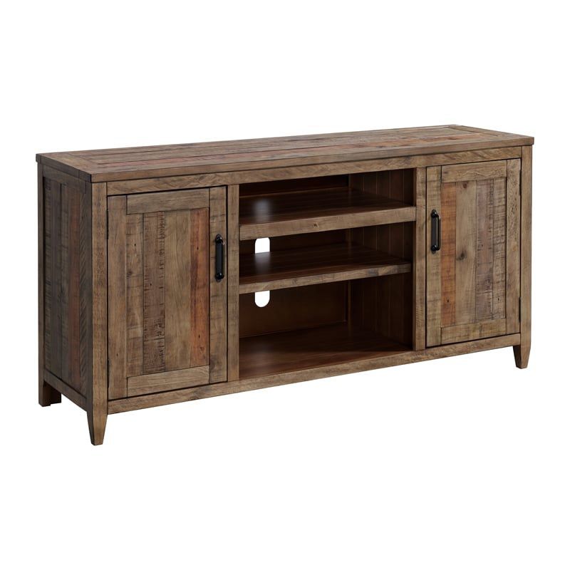 Rustic Farmhouse Solid Pine 65" TV Stand with Fireplace Cabinet