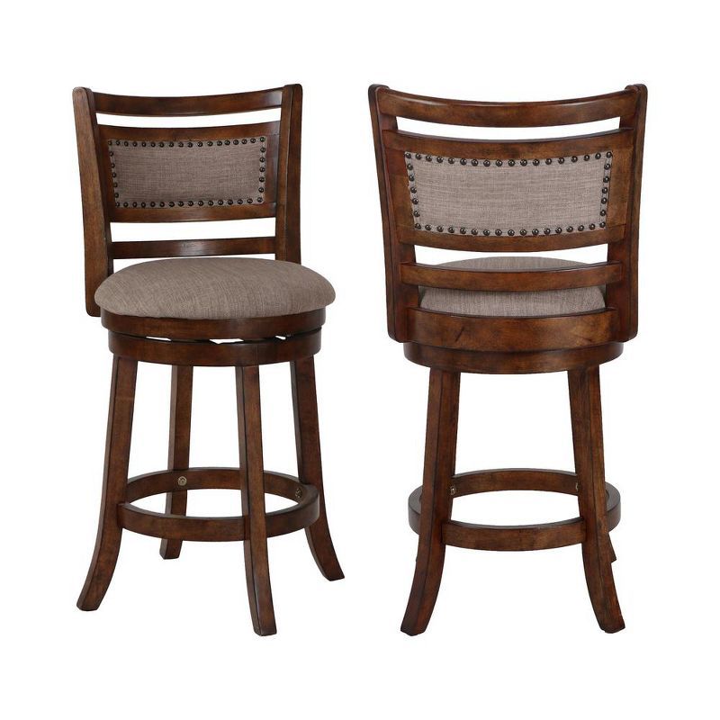 Aberdeen 24" Brown Wood Swivel Counter Stools with Upholstered Seats, Set of 2