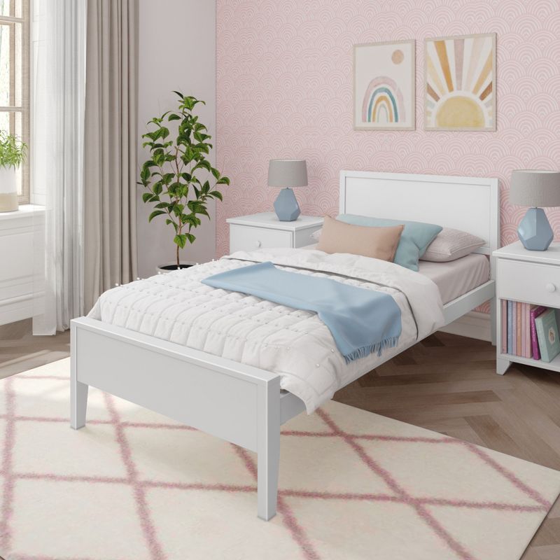 Max & Lily White Twin Wood Platform Bed with Panel Headboard
