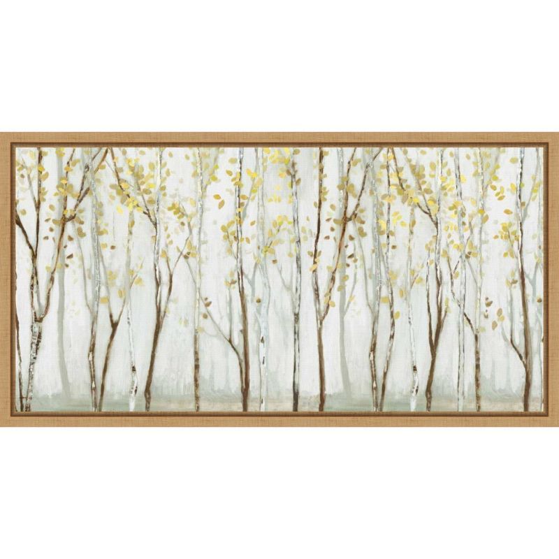 Serene Birch Tree Landscape Canvas Print with Natural Frame