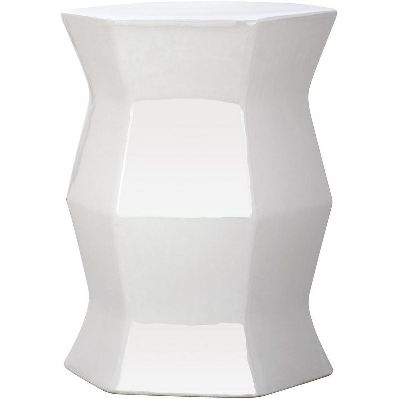 White Hexagon Ceramic Indoor Outdoor Garden Stool