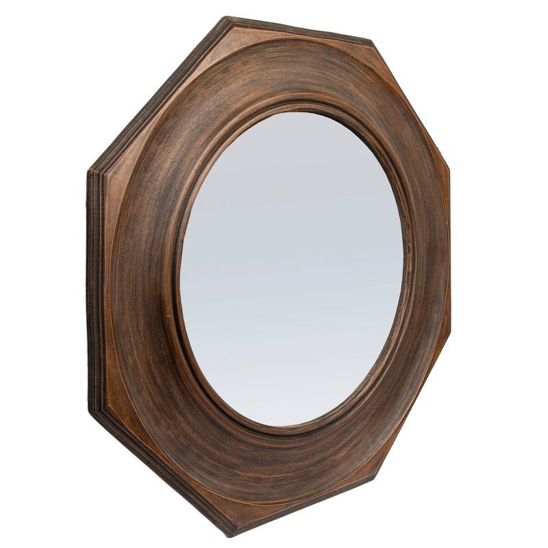 Hexagonal Walnut Wood Framed Wall Mirror