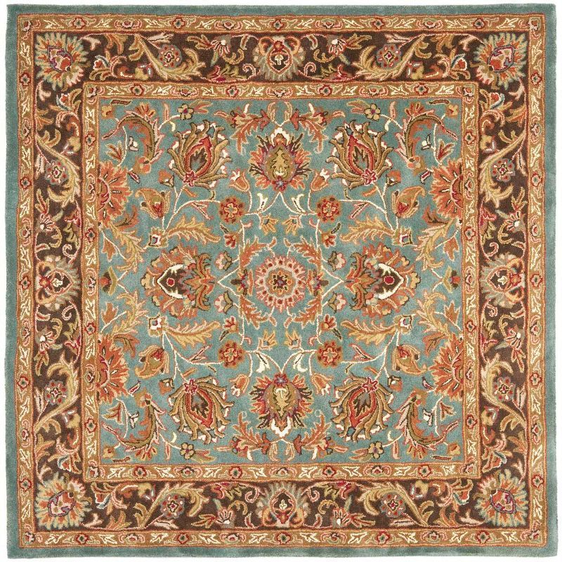 Elegant Heritage 6' Square Blue and Brown Hand-Tufted Wool Rug