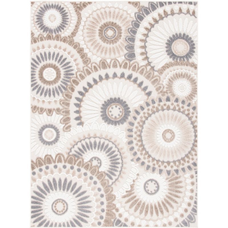 Grey and Ivory Floral Rectangular Synthetic Area Rug