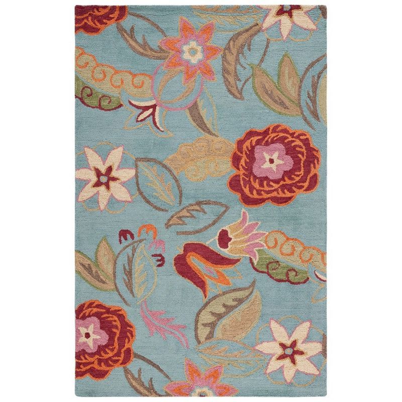 Blossom Blue Floral Hand-Tufted Wool Area Rug 6' x 9'