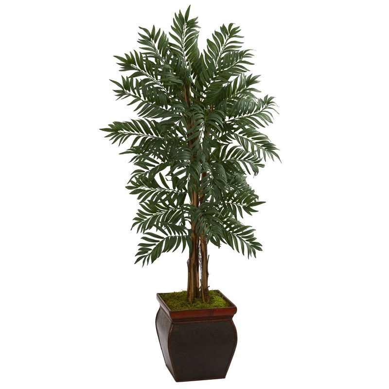 Elegant Silk 5' Lifelike Parlor Palm in Outdoor Potted Planter