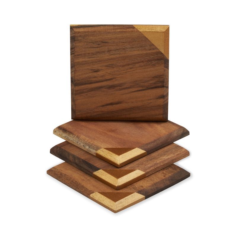 Acacia Wood Coasters with Copper Accents, Set of 4