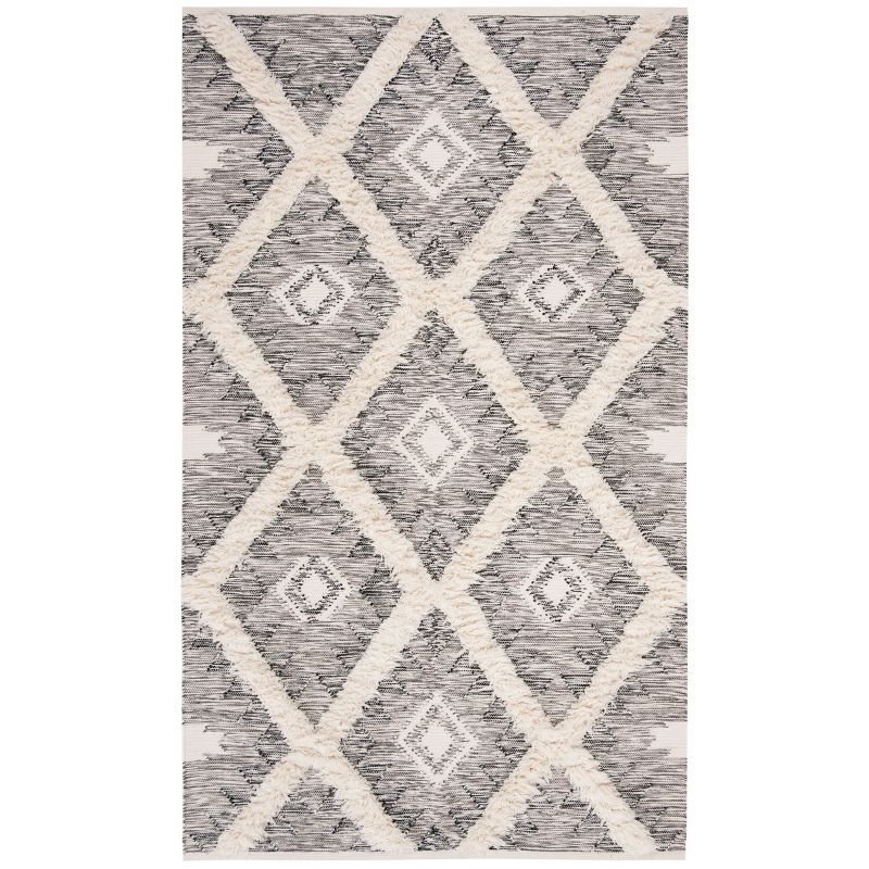 Kenya Diamond Trellis Black/Ivory Hand-Knotted Wool Area Rug - 6' x 9'