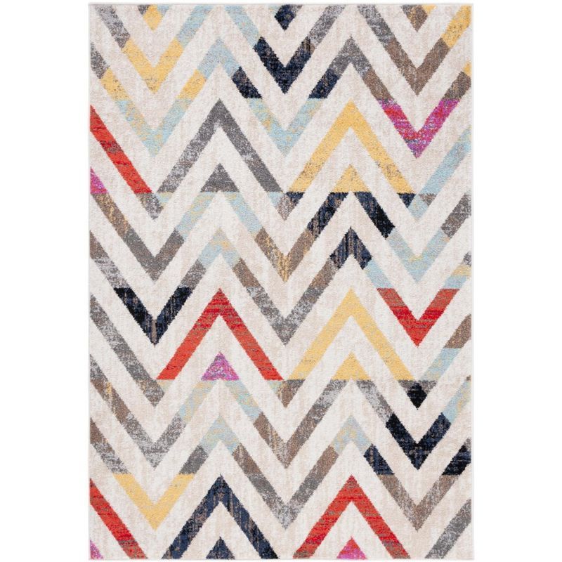 Ivory Multicolor Chevron Pattern Synthetic Area Rug