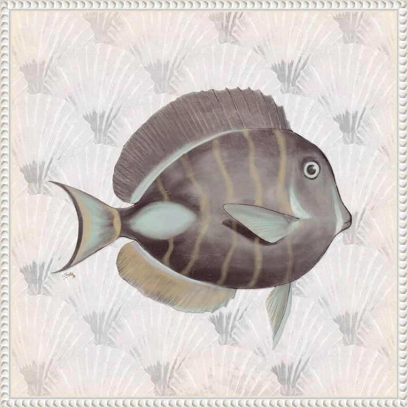 Neutral Vintage Fish Canvas Wall Art with Beaded Frame