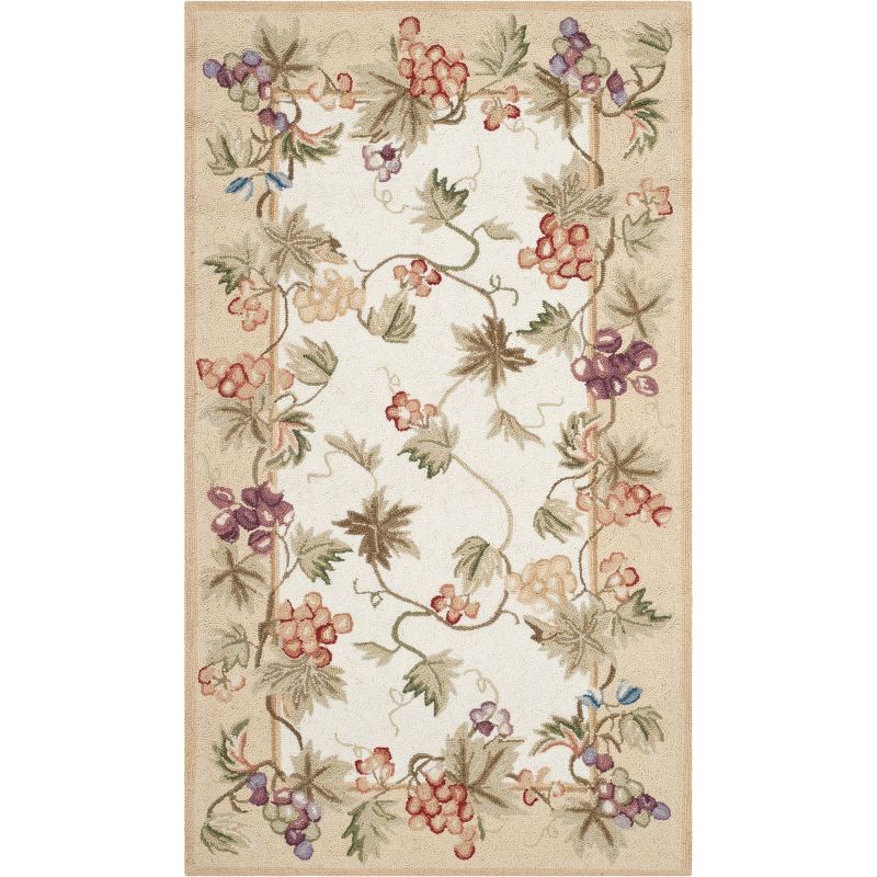 Ivory Multicolor Hand-Hooked Wool Accent Rug 2'9" x 4'9"