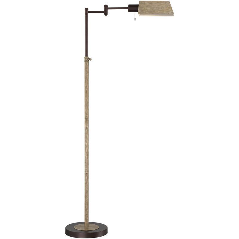 Bronze Adjustable Industrial Pharmacy Floor Lamp with Faux Wood