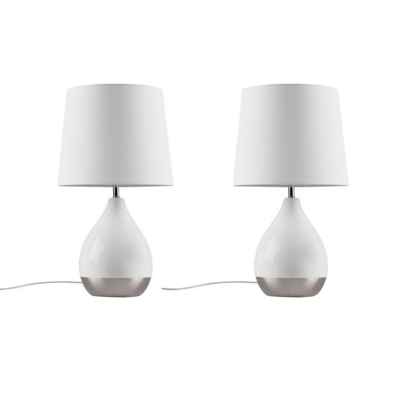 Liora 19" White and Silver Ceramic Table Lamp Set