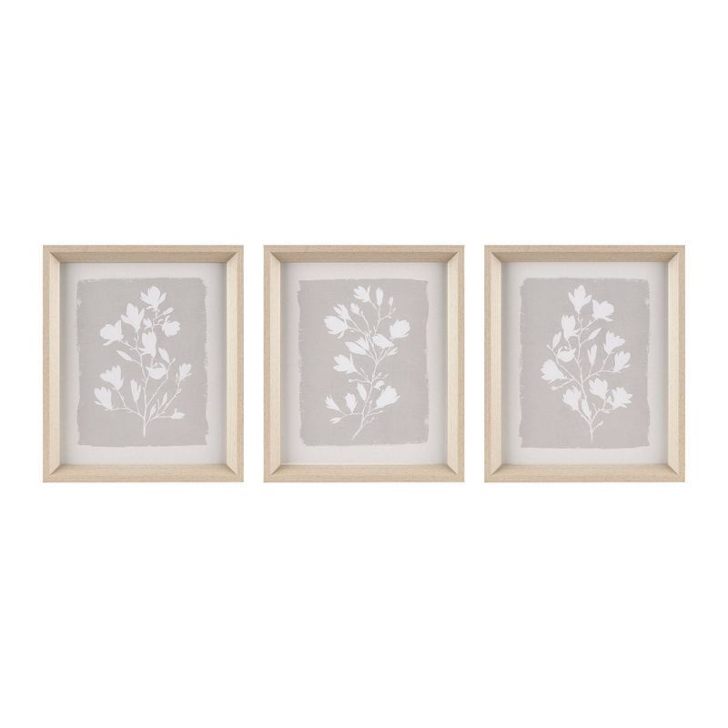 Beige and White Botanical Framed Wall Art Set, 12" x 14", 3-Piece