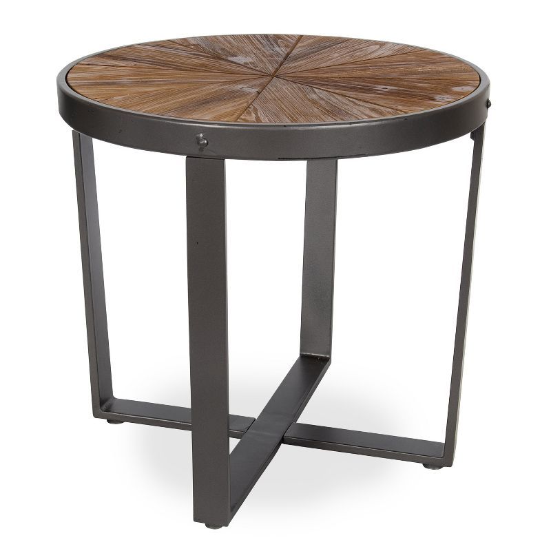 Rustic Brown and Charcoal Gray Starburst Round Side Table, 20x20x18.5