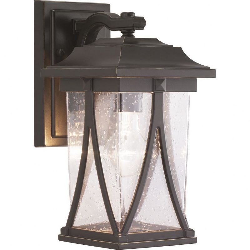 Antique Bronze Outdoor Lantern Sconce with Seeded Glass