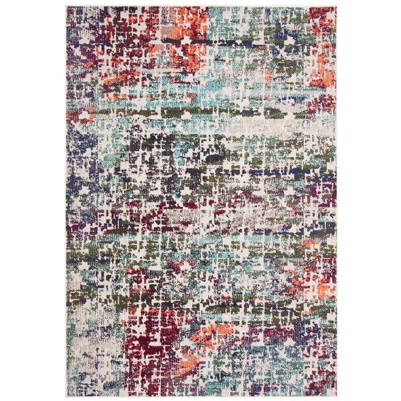 Blue and Green Abstract Synthetic Area Rug