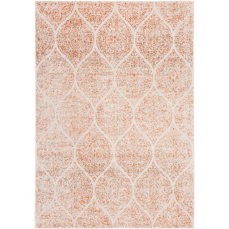 Ivory and Orange Hand-knotted Rectangular Area Rug