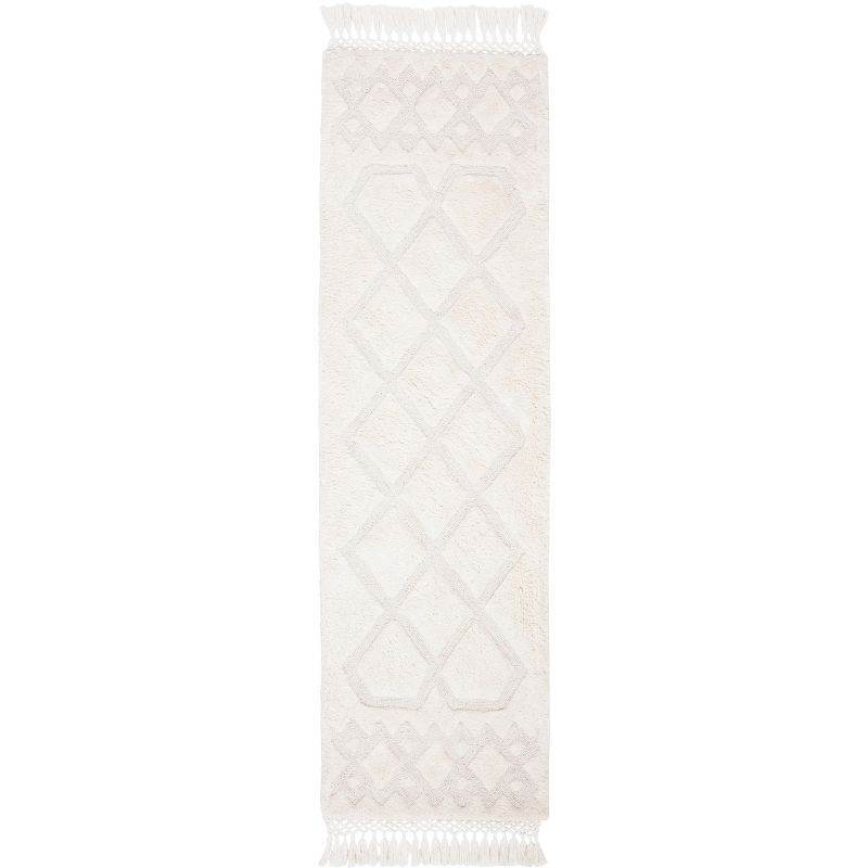 Ivory Hand-Tufted Moroccan Wool Shag Runner Rug