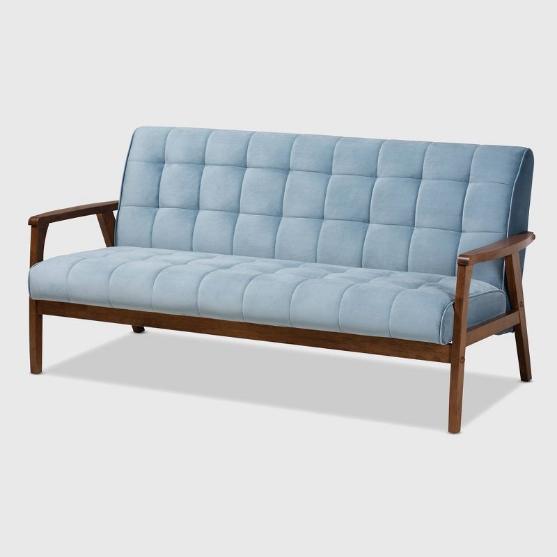 Asta Light Blue Velvet Tufted Wood Sofa