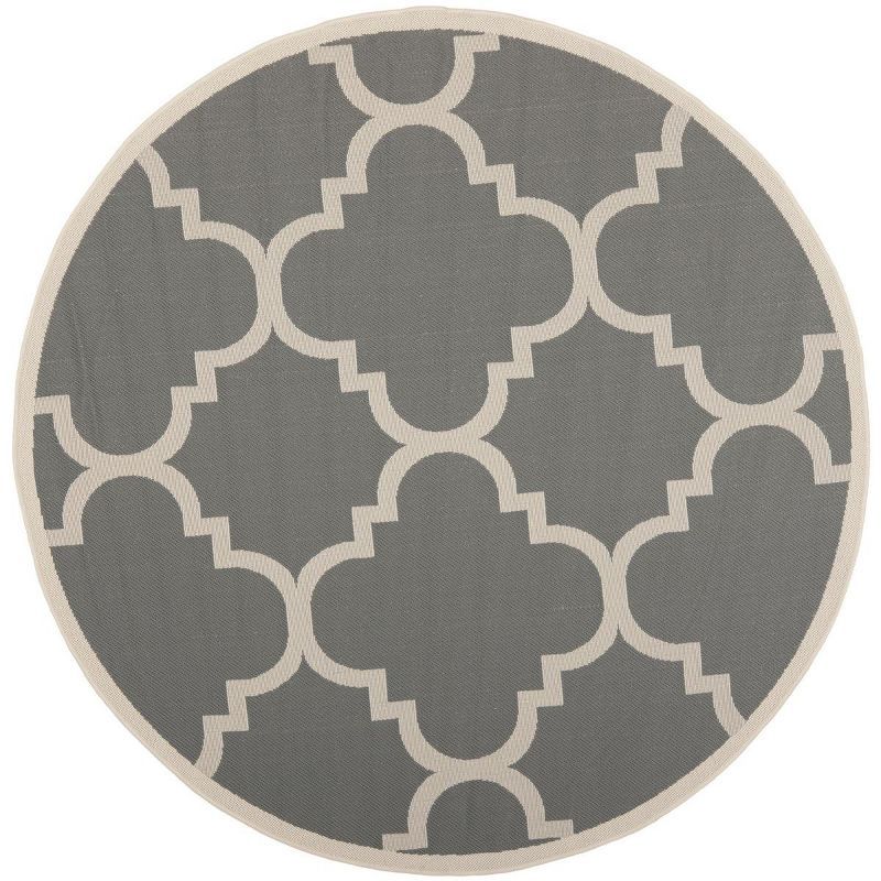 Gray Round Synthetic Flat Woven Outdoor Area Rug