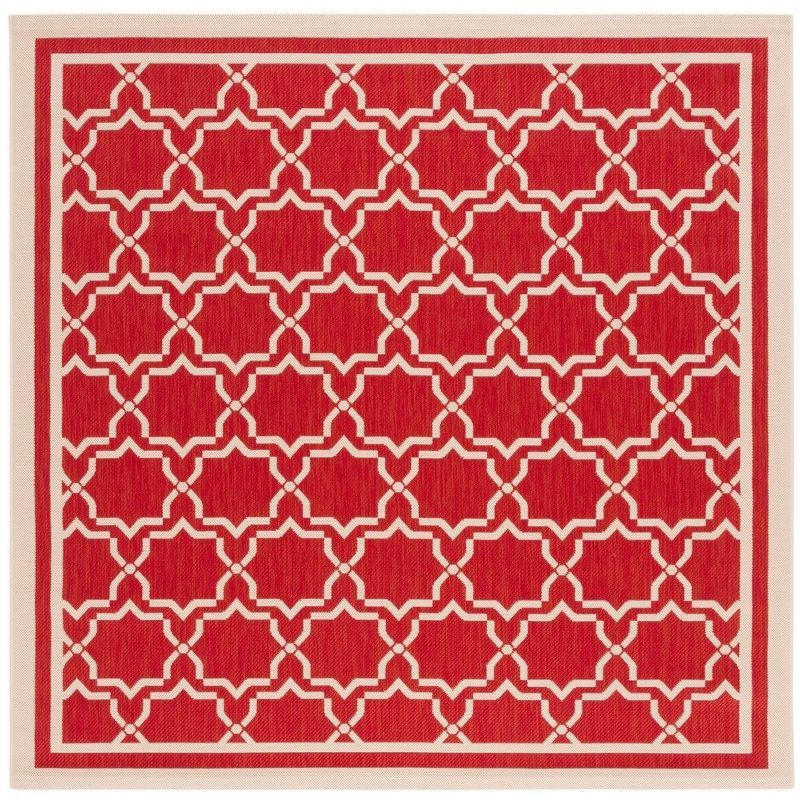 Red and Bone Square Synthetic Flat Woven Area Rug