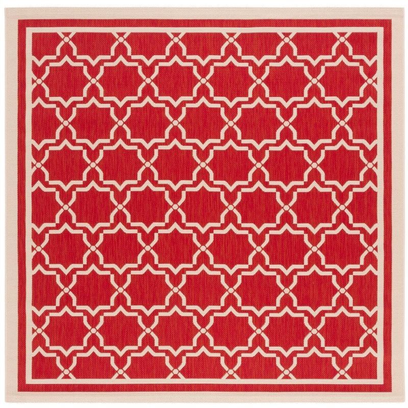 Red and Bone Square Synthetic Flat Woven Area Rug