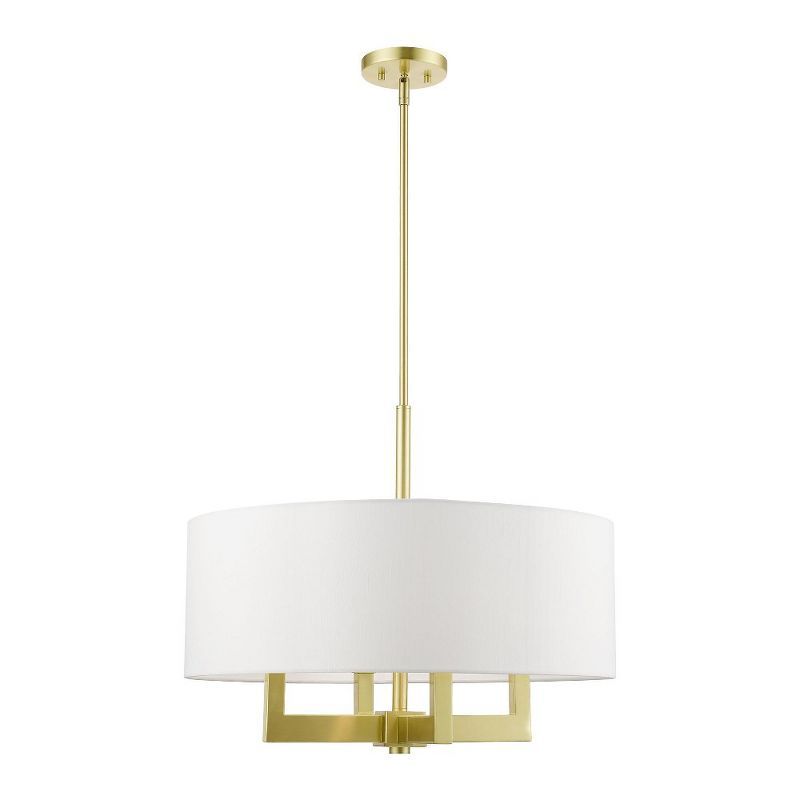 Cresthaven Satin Brass 4-Light Chandelier with Off-White Fabric Shade