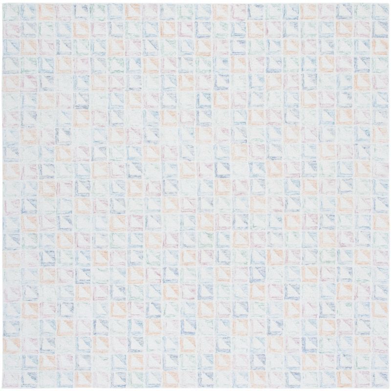 Ivory and Blue Hand-Tufted Wool Square Area Rug