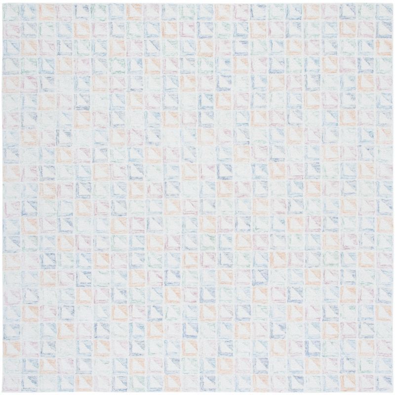 Ivory and Blue Hand-Tufted Wool Square Area Rug