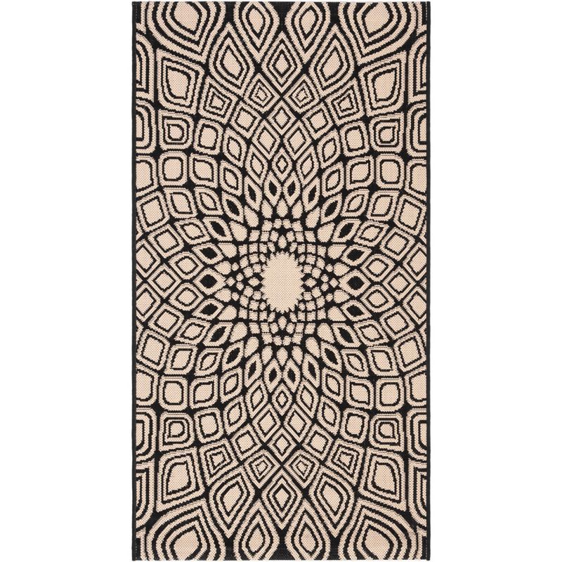 Black and Beige Rectangular Synthetic Indoor/Outdoor Area Rug