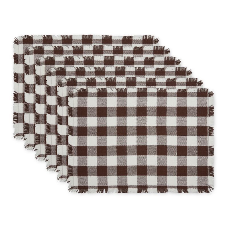 Bark Brown and White Checkered Cotton Placemats, Set of 6