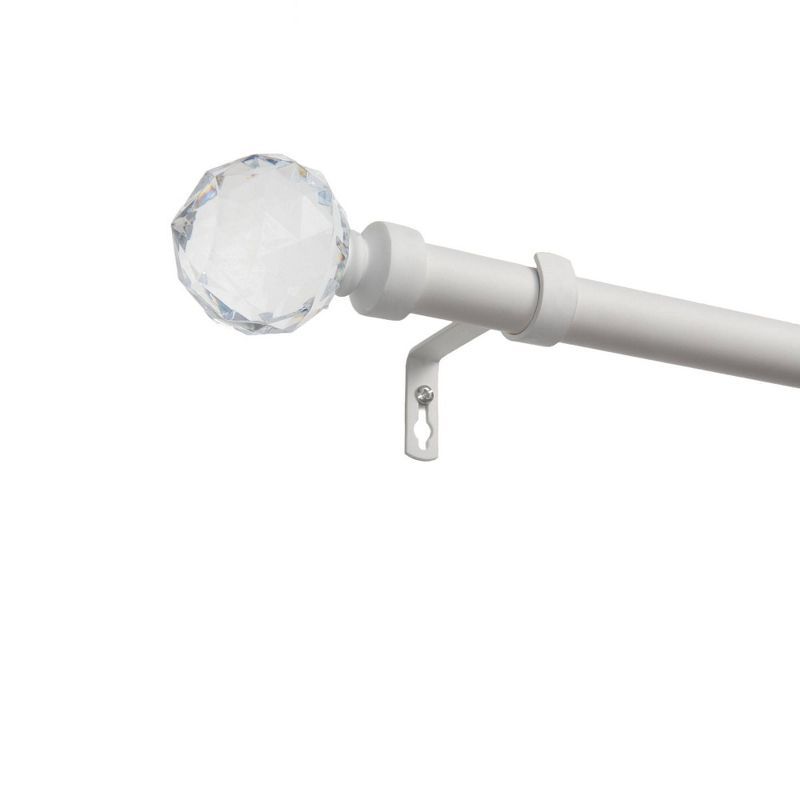 Matte White Adjustable Curtain Rod with Crystal Ball Finials