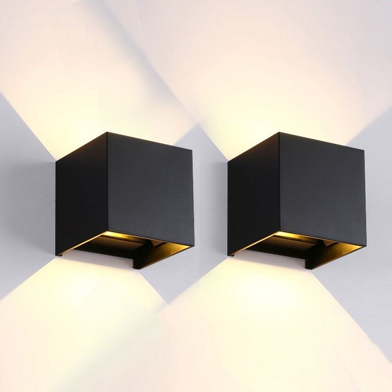 Black Aluminum Cube Dimmable Outdoor Wall Light, 2 Pack