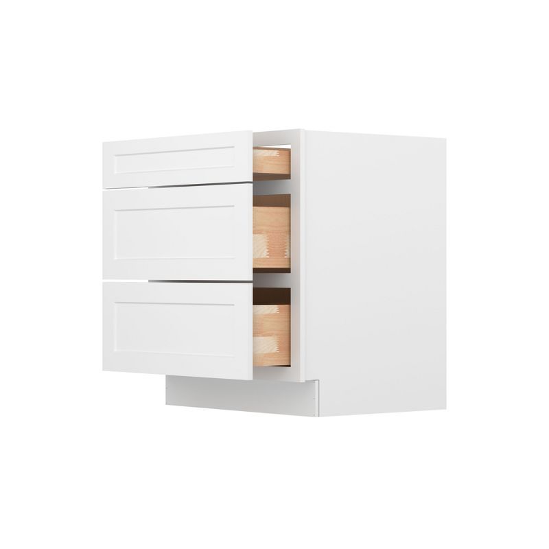 Shaker White Solid Wood 3-Drawer Base Kitchen Cabinet