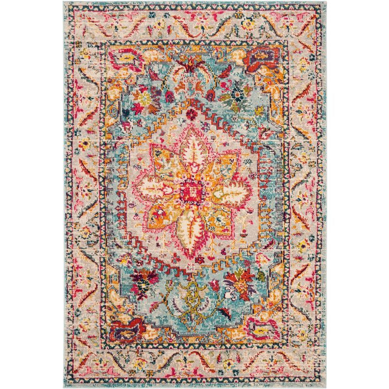 Turquoise and Beige Medallion Synthetic 4' x 6' Area Rug