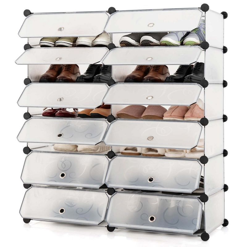 White Stackable 12-Cube Plastic Shoe Cabinet