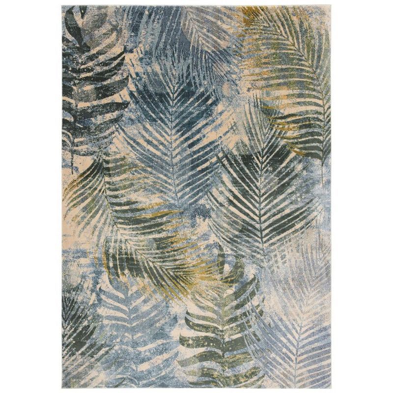 Lillian Blue and Green Floral Synthetic Area Rug