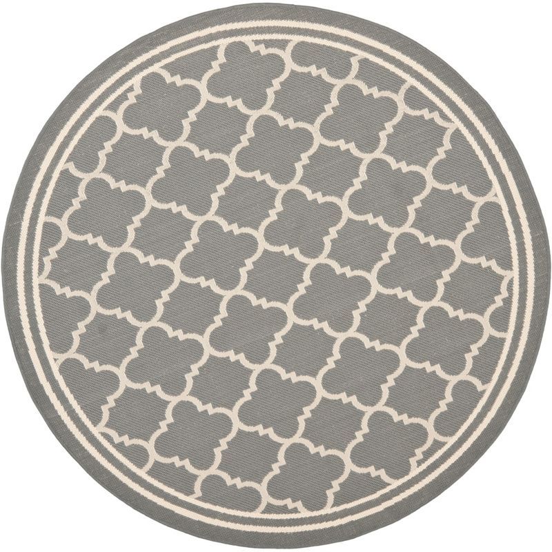 Anthracite and Beige Round Synthetic Indoor/Outdoor Rug