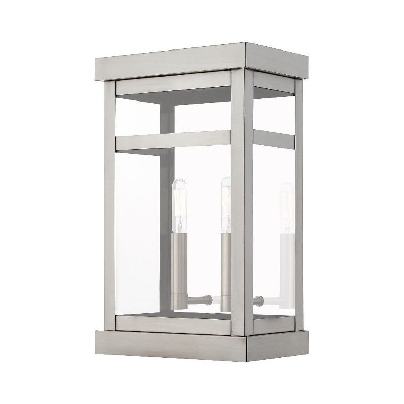 Brushed Nickel 2-Light Outdoor Wall Lantern with Clear Glass