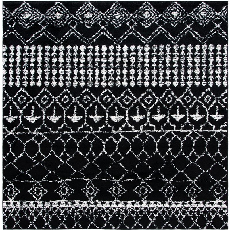 Modern Black/Ivory Square Synthetic Reversible Area Rug, 5' x 5'